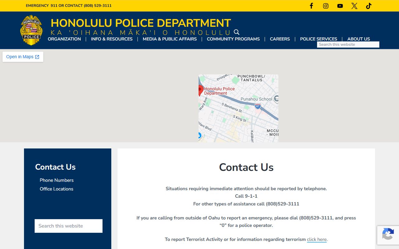 Honolulu County Recent Arrests HPD contact page