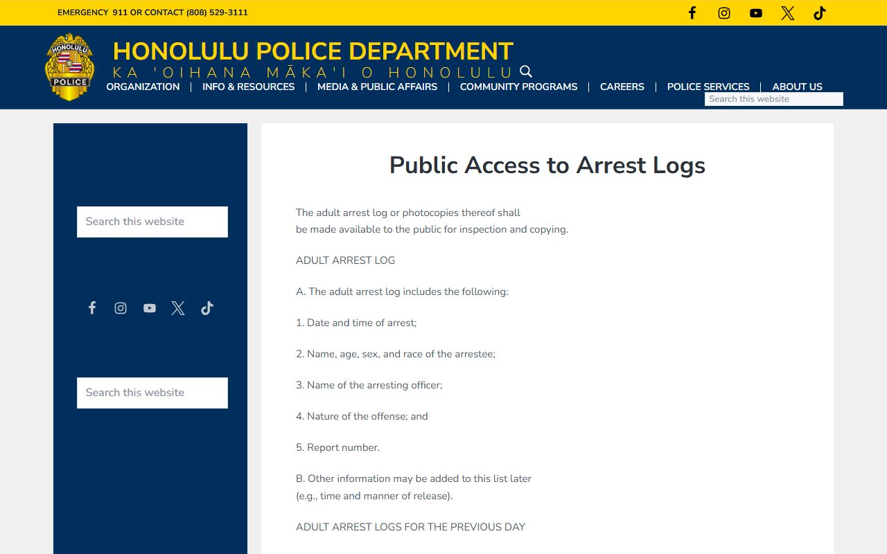 Hawaii Recent Arrests public access policy